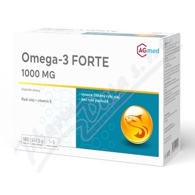 Omega-3 FORTE 1000mg rybí olej+vit.E tob.180 AGmed