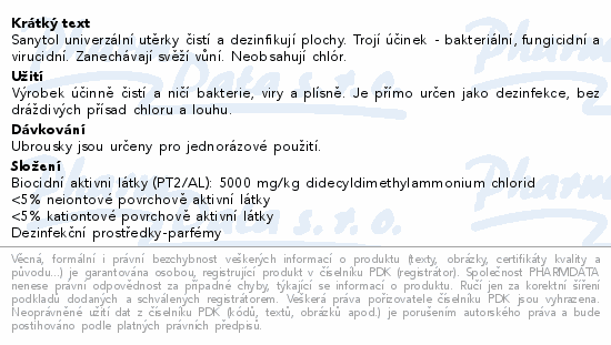 SANYTOL dezinfekce jednoráz.čistící utěrky 36ks