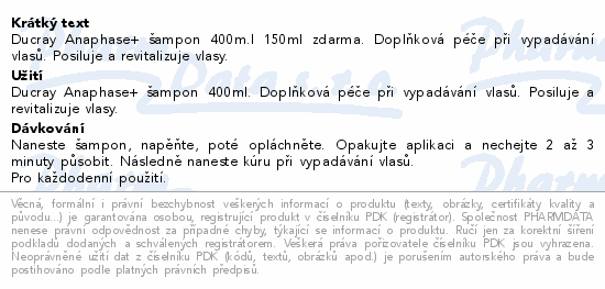 DUCRAY Anaphase+ šampon-vypadávání vlasů 400ml