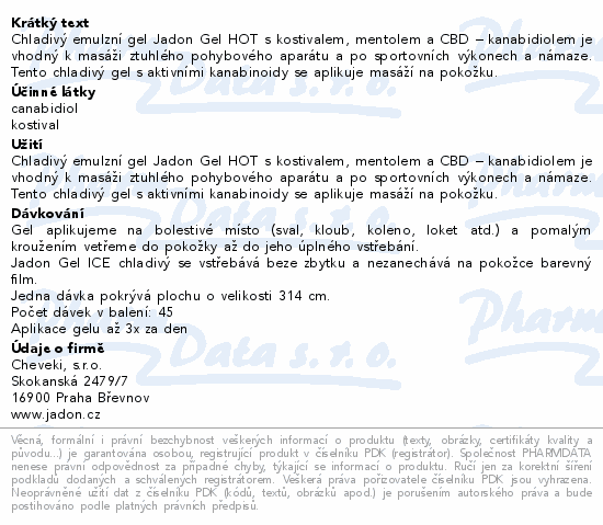 Jadon GEL ICE chladivý gel s kostivalem a CBD 50g