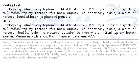 DIAGNOSTIC NCPRO bezdotykový infračervený teploměr