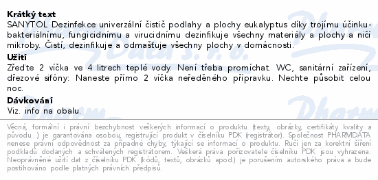 SANYTOL dezinfekce podlahy&plochy eukalyptus 1L