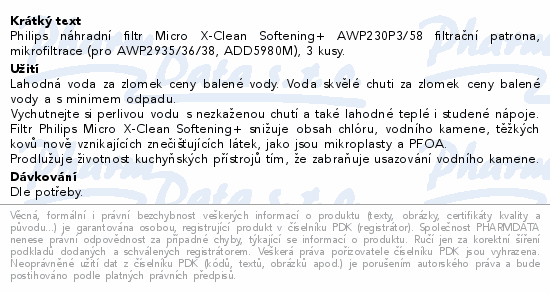 Filtrační patrona Philips AWP230P3 Softening+ 3ks