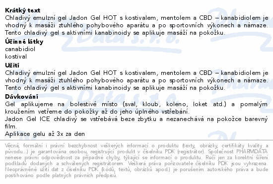 Jadon GEL ICE chladivý gel s kostivalem a CBD 100g
