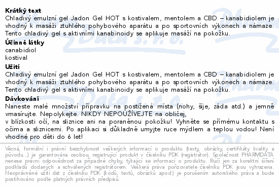 Jadon GEL ICE chladivý gel s kostivalem a CBD 1000