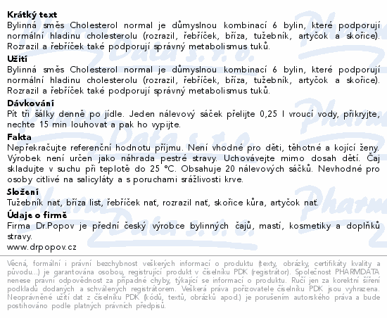 Dr.Popov Čaj Cholesterol normal 20x1.5g