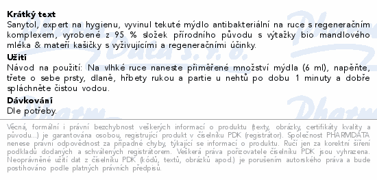 SANYTOL tekuté mýdlo antibakter.Vyžívující 250ml