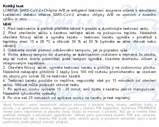 Lomina COVID-19+Chřipka A/B antigenní test 25ks